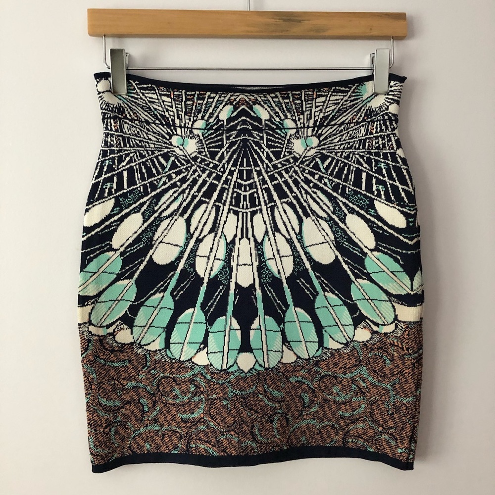 BCBGMaxAzria Pavel Batik Fans Jacquard Skirt